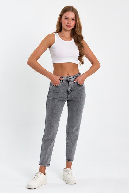 Stager Snow Gray High Waist Lycra Mom Jeans