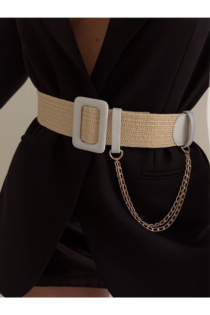 Chain Snap Buckle Straw Elastic Women's Belt, Jacket Belt, Shirt Belt, Dress Belt