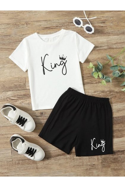 Boy's King Patterned T-Shirt and Shorts Set