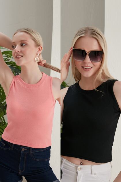 Women's Black Powder Halter Neck 2-Piece Crop Blouse