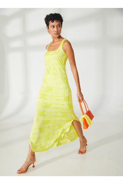 Square Neck Pattern Green Long Women Dress Mable