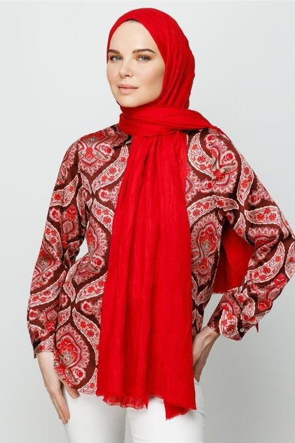 Red Pleated Bamboo Shawl