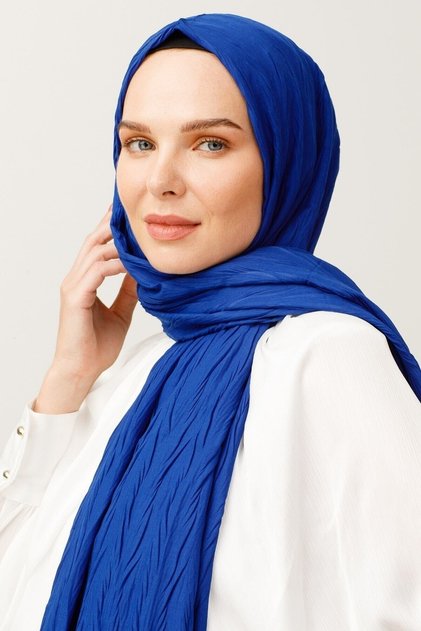 Cobalt Blue Pleated Bamboo Shawl
