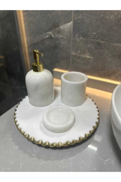 Luxury White Golden - Natural White Marble Bathroom Set | 4 Pieces |gold|