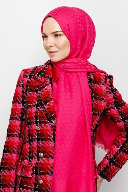 Fuchsia Prism Pattern Cotton Jacquard Shawl