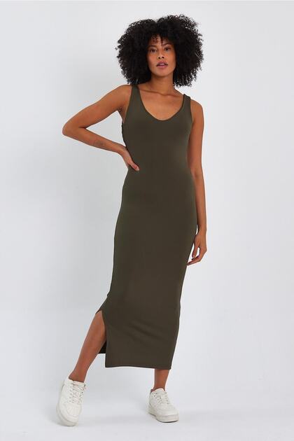 Long Pencil Dress with Slit Detail (b23-0077)