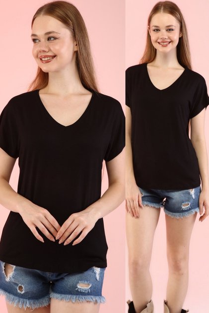 Women's Black 2-Pack V-Neck Basic T-shirt