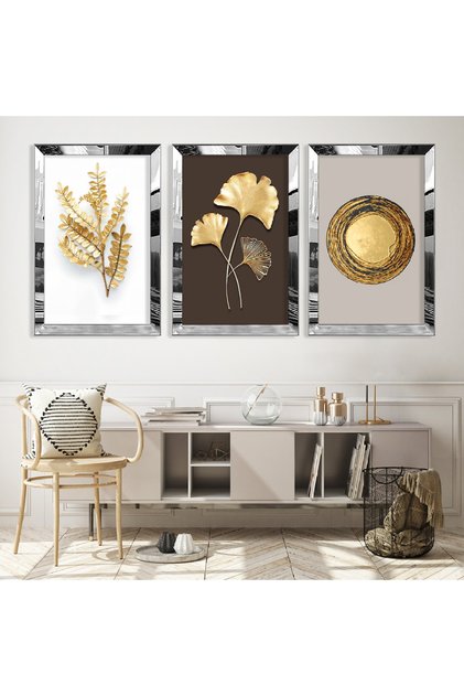 Silver Mirrored Plexiglass Framed Flower Triple Mdf Table Set