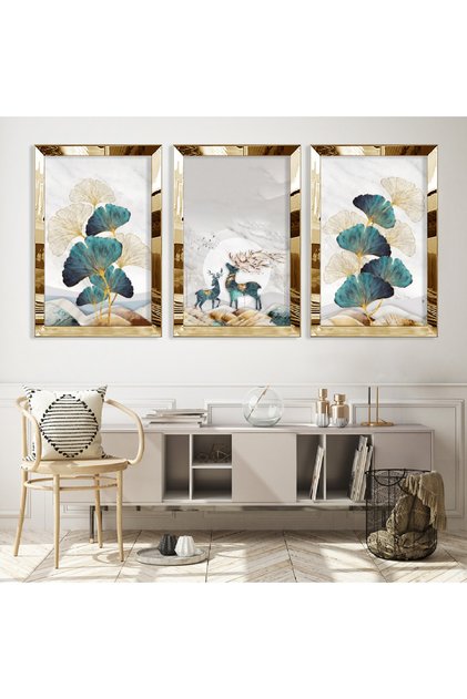 Minimalist Mirrored Triple Mdf Table Set with Gold Mirrored Plexi Frame