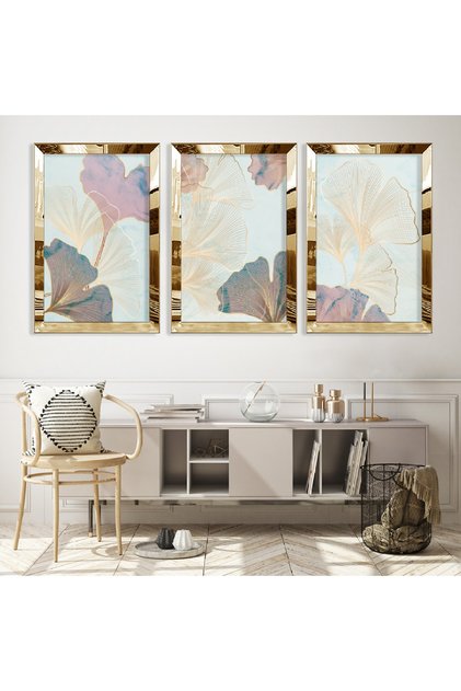 Mirrored Triple Mdf Table Set with Gold Mirrored Plexi Frame