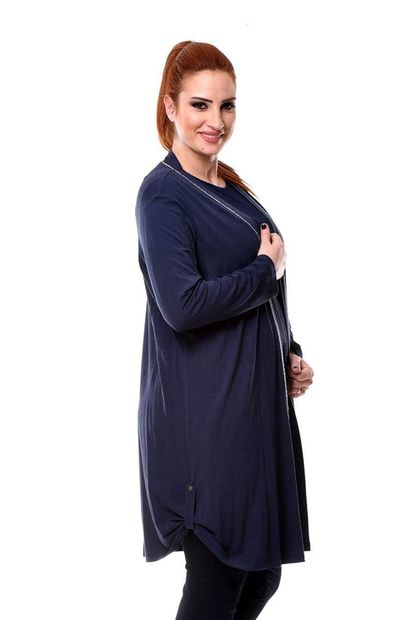 Büyük Moda Kadın Lacivert Bluz-Hırka 2'li Takım 206 - 2
