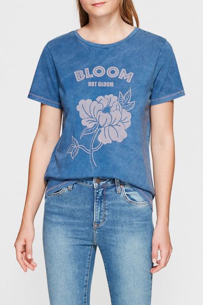 Mavi Kadın Bloom Baskılı Mavi T-shirt 167394-27095 - 1