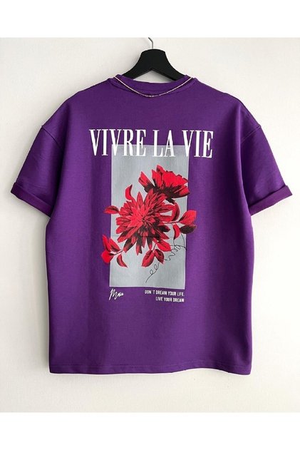 Plus Size Vivre La Vie (Live Life) Design Printed Oversize Cotton Combed T-shirt