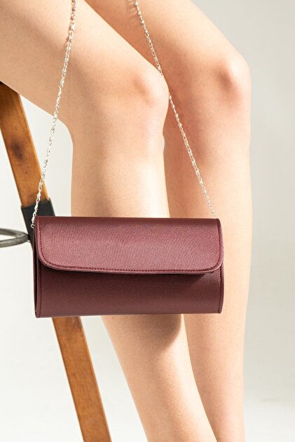 bibags Burgundy Satin Evening Dress Bag Portfolio Bag Clutch Bag- Trendyol