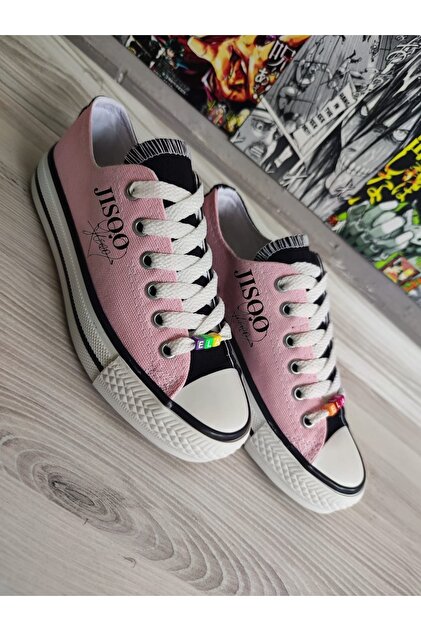 MECH BUTİK Blackpink Baskılı Siyah Bağcıklı Bilekli Spor Ayakkabı