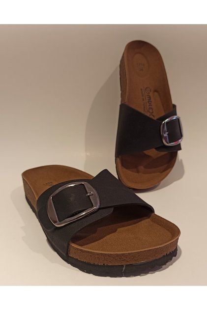 Anatomical Sole Adjustable Buckle Birken Model Black Women's Slippers