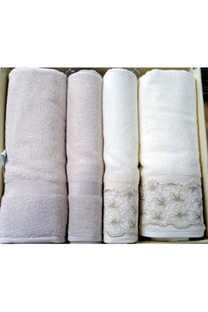 4 Pieces Best Bath Set, Bath Towel Tk-Begonvillea Cream Beige