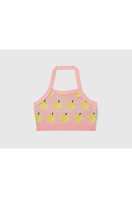 Girl's Mix Fruit Patterned Knitwear Crop Yellow Mix