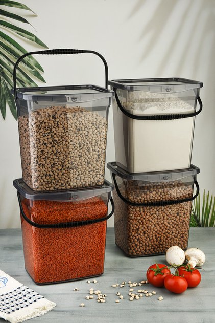 Mega Size 4-Piece Square Flour and Legume Container 6 Liters - Detergent Storage Box Container 4 Pieces Flour Storage Container
