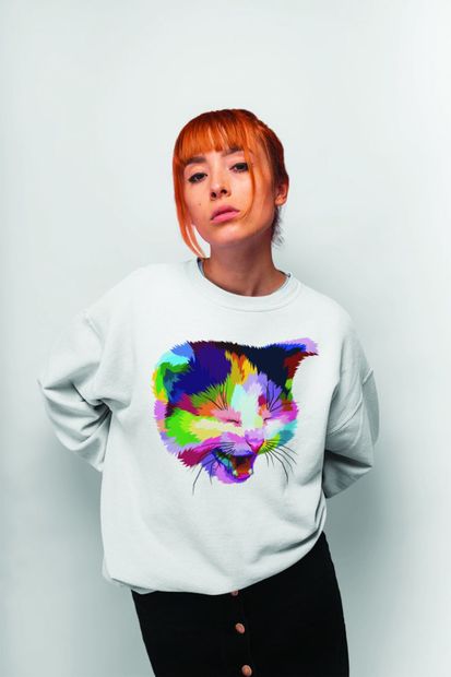 Angemiel Wear Renkli Kedi Kadın Sweatshirt A00022WK - 1