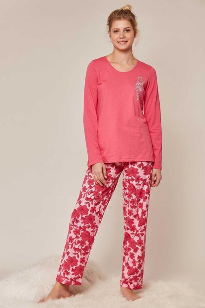 Pattaya Kadın Çiçek Baskılı Uzun Kol Pijama Takımı 803008 - 1
