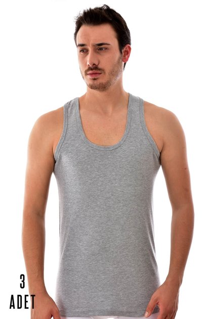 Men's Gray 3 Pieces Passionate Ribbed Undershirt Gray 102