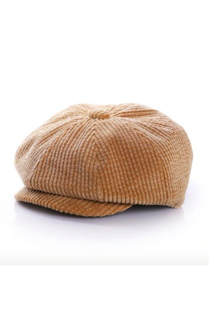 Cap For Little Coolios- Light Brown Velvet Navy Blue Children's Cap Vintage 3-7 Years