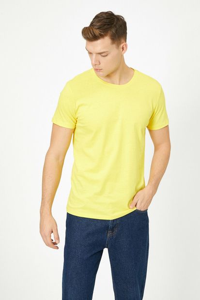 Koton Erkek Sarı Bisiklet Yaka T-Shirt 	0YAM12136LK - 2