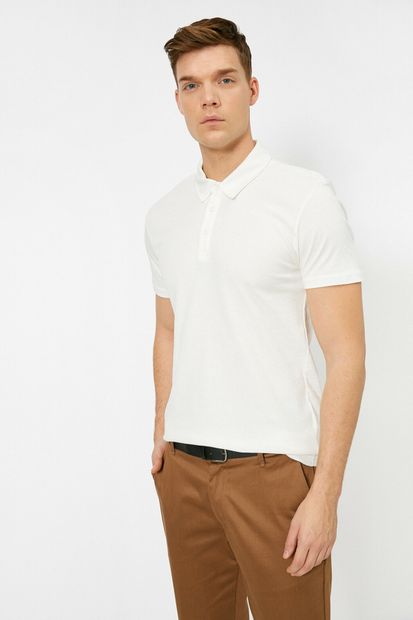Koton Erkek Beyaz Polo Yaka T-Shirt 0YAM12003OK - 1