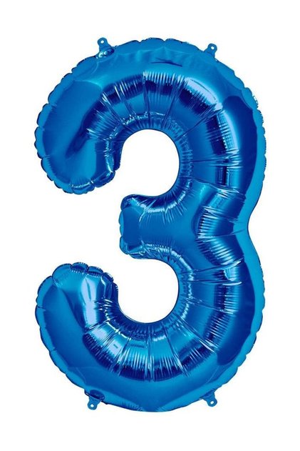 100 cm Blue 3 Number Foil Balloon, Large Size Number Flying with Helium