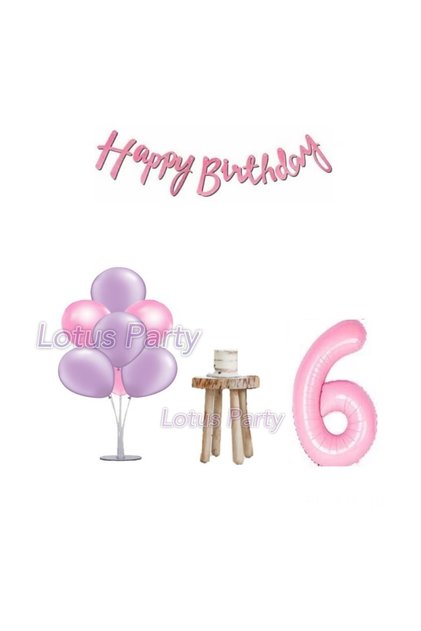 6 Year Old Pink Minimal Birthday Party Set Balloon Stand Pink Number Foil Balloon Pink Happy Text
