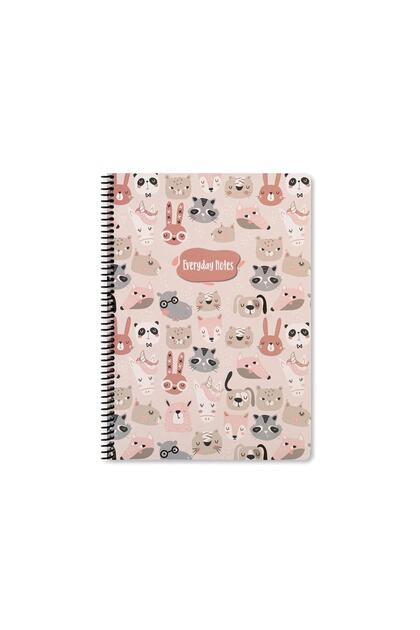 STRIPED 16x22 CM 80 SHEETS CARTON COVER WIRE NOTEBOOK 60 GRAM WHITE PAGE ANIMAL FRİENDS