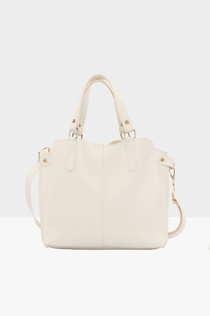 White Women's Three-Compartment Bag with Snap Detail M000002918
