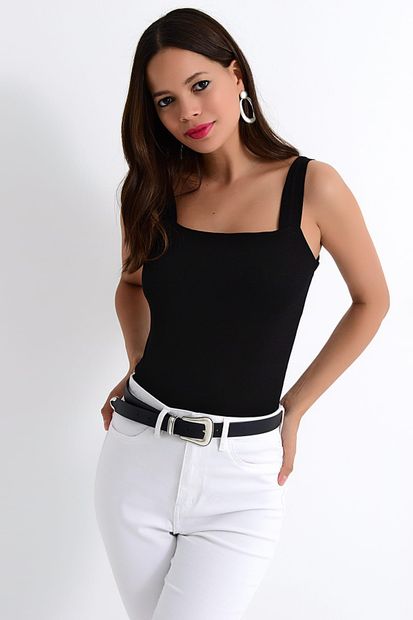 Cool & Sexy Kadın Siyah Askılı Örme Bluz KZ0194 - 2