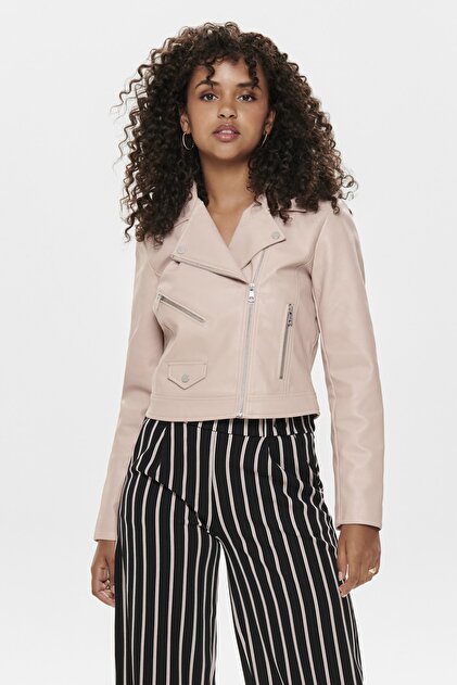 ONLY Kadın Krem Motorcu Stil Suni Deri Ceket 15180324 ONLENYA