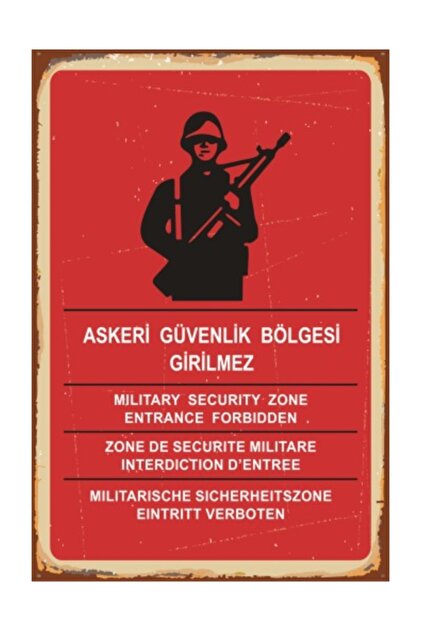 Askeri Güvenlik Bölgesi Girilmez (10 Cm X 20 Cm) Mini Retro Ahşap Poster