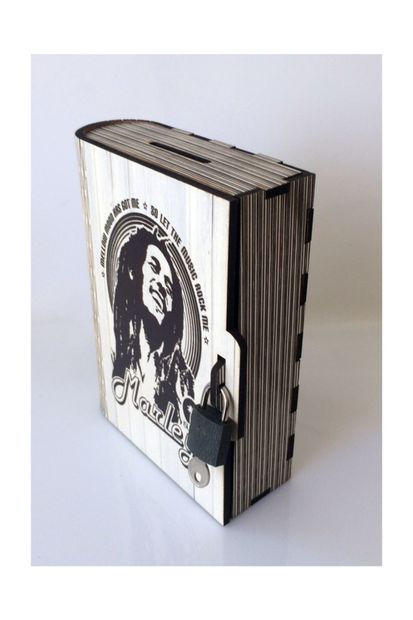 PRATİK DEKOR Kitap Kumbara Kilitli Ahşap Kutu Bob Marley - 4