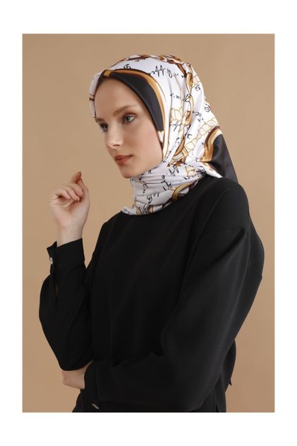 وشاح سلسلة بشعار قماش حريري (حجم كبير) أبيض