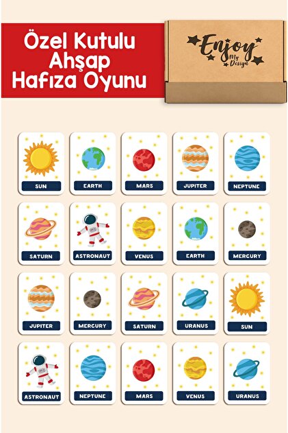 Gezegenler Ahşap Zeka Kartları Uzay Temalı Eşleştirme Oyunu Hafıza Kartı Ahşap Eğitici Oyuncak