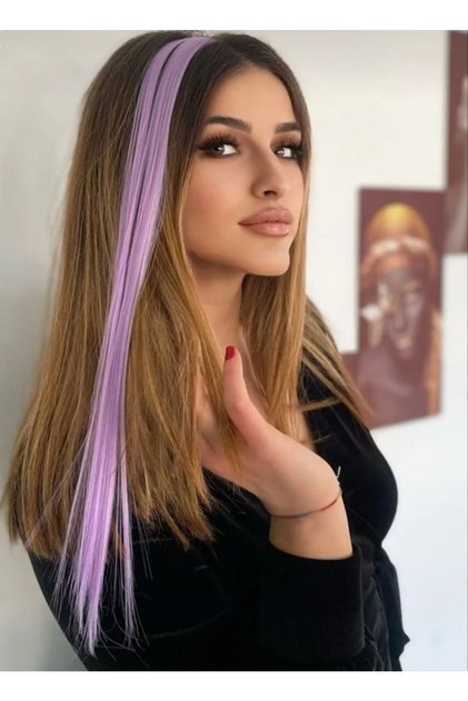 Lila Renk Çıt Çıt Saç Postiş Saç Renkli Saç 50 cm