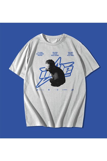 Y2k Still Blue Black and White Oversize Unisex White T-shirt T-Shirt