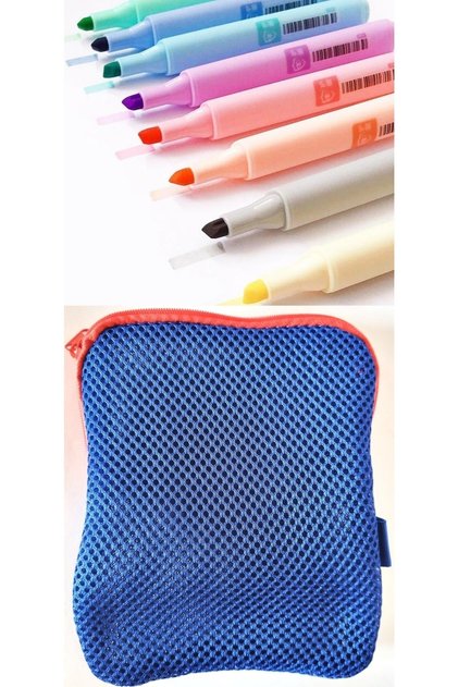 8 Renk Chosch Pastel Fosforlu Kalem Özel Mavi Kalemlik Çantasıyla