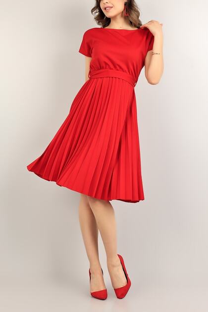 New Season Red Pleated Belted Evening Dress and Graduation Dress 120 582059 109404
