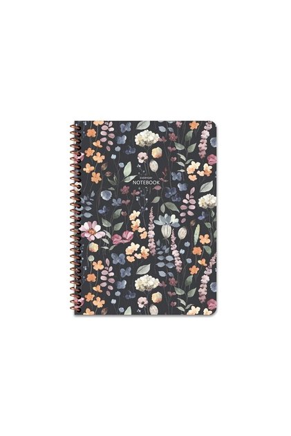 STRIPED 16x22 CM 80 SHEETS CARTON COVER WIRE NOTEBOOK 60 GRAM WHITE PAGE FLOWER