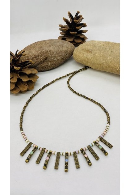 Ethnic Women's Necklace with Handmade Brass Bronze Apparatus