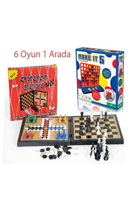 6'lı Plastik Oyun Seti (hedef 5-satranç-dama-tavla-kızmabirader-solo Test)
