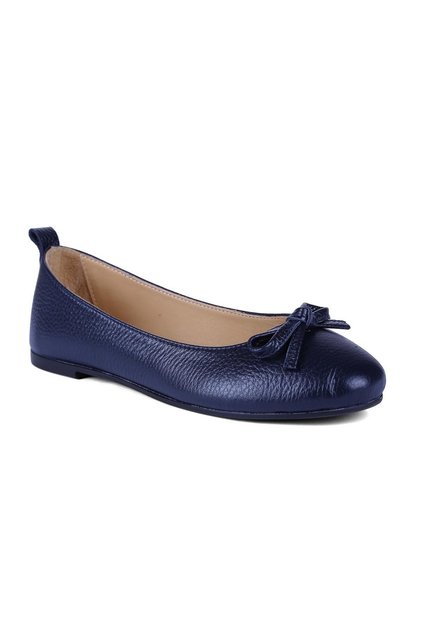 Women's Genuine Navy Blue Leather Ballerinas 10055