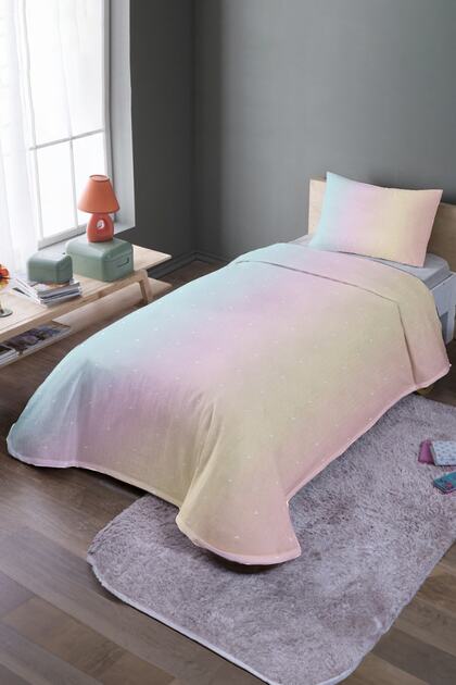 Powder Color Transitional Spots Patterned Single Pique Set and Bedspread