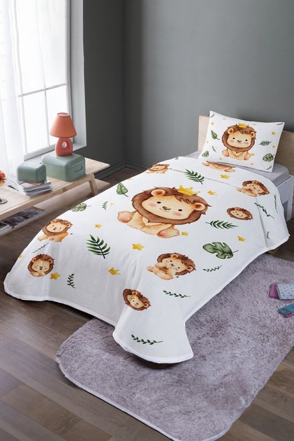 King Lions Patterned Single Pique Set and Bedspread