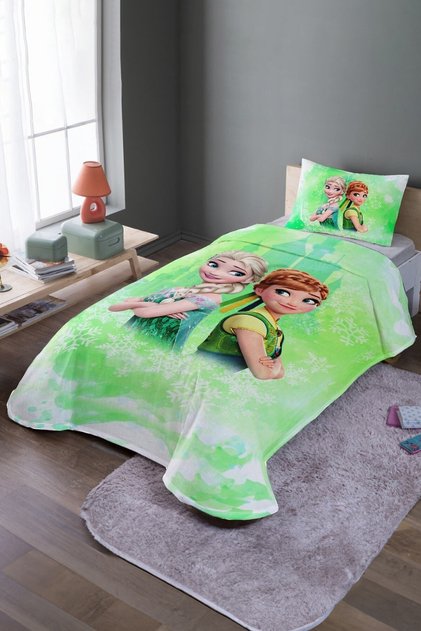 Green Dream Castle Elsa and Anna Brothers Patterned Single Pique Set and Bedspread